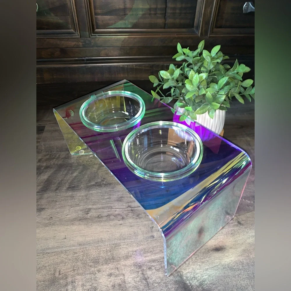 KAMANG HOLOGRAPHIC PET GLASS BOWL FEEDER FOR CATS & DOGS